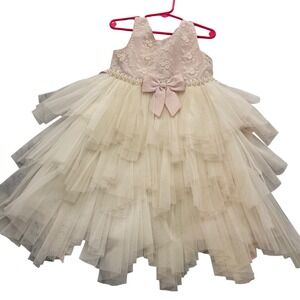 American Princess Girls Pink Lace Tulle Tiered Flower Girl Party Dress Size 5